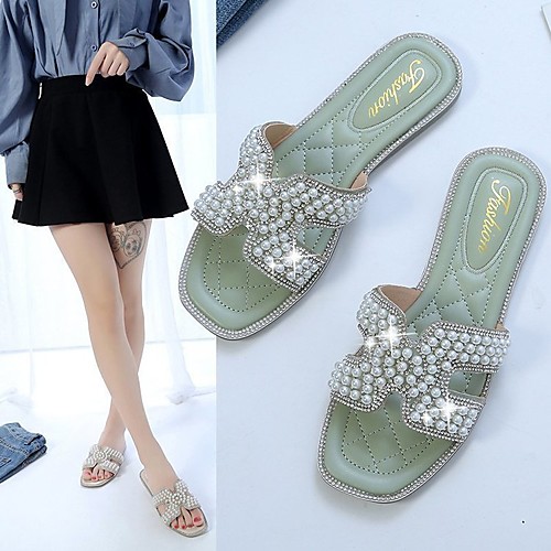 Women's Sandals Flat Heel Round Toe PU Imitation Pearl Solid Colored Green Silver Beige 
Women's Sandals Flat Heel Round Toe PU Imitation Pearl Solid Colored Green Silver Beige