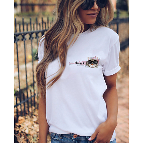 Women's T shirt Cat Animal Print Round Neck Basic Tops 100% Cotton Blushing Pink Gray White
Women's T shirt Cat Animal Print Round Neck Basic Tops 100% Cotton Blushing Pink Gray White