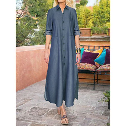 Women's Denim Dress Maxi long Dress Light Blue Long Sleeve Solid Color Split Button Spring Summer Round Neck Casual Party Loose 2021 M L XL XXL XXXL
Women's Denim Dress Maxi long Dress Light Blue Long Sleeve Solid Color Split Button Spring Summer Round Neck Casual Party Loose 2021 M L XL XXL XXXL