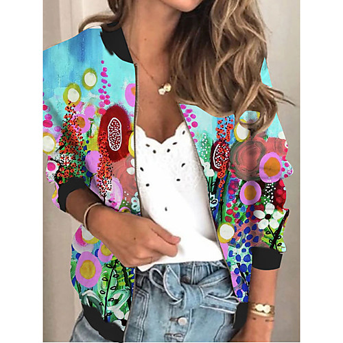 Women's Jacket Daily Fall Spring Regular Coat V Neck Regular Fit Sporty Casual Jacket Long Sleeve Floral Print Blue / Holiday
Women's Jacket Daily Fall Spring Regular Coat V Neck Regular Fit Sporty Casual Jacket Long Sleeve Floral Print Blue / Holiday