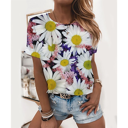 Women's T shirt Floral Graphic Print Round Neck Tops Basic Basic Top White Blushing Pink
Women's T shirt Floral Graphic Print Round Neck Tops Basic Basic Top White Blushing Pink