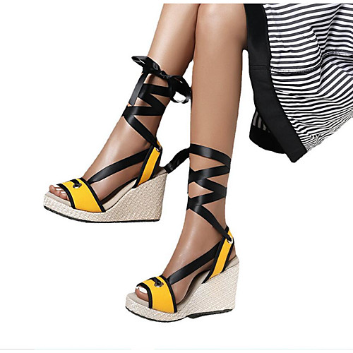 Women's Sandals Lace up Wedge Sandals Espadrilles Wedge Heel Round Toe Canvas Ribbon Tie Color Block Almond Yellow Gray
Women's Sandals Lace up Wedge Sandals Espadrilles Wedge Heel Round Toe Canvas Ribbon Tie Color Block Almond Yellow Gray