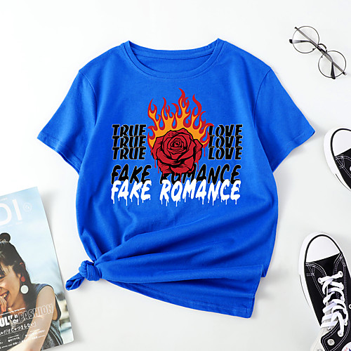 Women's T shirt Floral Flame Letter Print Round Neck Tops Cotton Basic Basic Top White Blue Red
Women's T shirt Floral Flame Letter Print Round Neck Tops Cotton Basic Basic Top White Blue Red