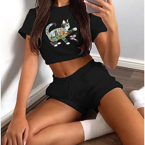 Women's Basic Streetwear Cat Butterfly Animal Vacation Casual / Daily Two Piece Set Crop Top Tracksuit T shirt Loungewear Shorts Drawstring Print Tops
Women's Basic Streetwear Cat Butterfly Animal Vacation Casual / Daily Two Piece Set Crop Top Tracksuit T shirt Loungewear Shorts Drawstring Print Tops