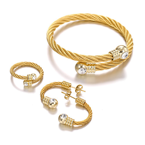 three-piece stainless steel ring earring bracelet titanium steel open bracelet
three-piece stainless steel ring earring bracelet titanium steel open bracelet