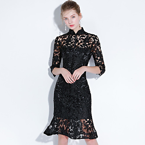 Mermaid / Trumpet Little Black Dress Elegant Homecoming Cocktail Party Dress Stand Collar Half Sleeve Knee Length Lace with Lace Insert 2021
Mermaid / Trumpet Little Black Dress Elegant Homecoming Cocktail Party Dress Stand Collar Half Sleeve Knee Length Lace with Lace Insert 2021
