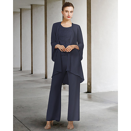 Two Piece Pantsuit / Jumpsuit Mother of the Bride Dress Elegant Jewel Neck Floor Length Chiffon Lace Half Sleeve with Pleats Appliques 2021
Two Piece Pantsuit / Jumpsuit Mother of the Bride Dress Elegant Jewel Neck Floor Length Chiffon Lace Half Sleeve with Pleats Appliques 2021