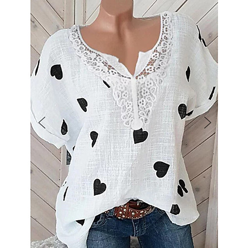 Women's Blouse Shirt Graphic Heart Patchwork Lace Trims Print V Neck Basic Streetwear Tops White Blue Purple
Women's Blouse Shirt Graphic Heart Patchwork Lace Trims Print V Neck Basic Streetwear Tops White Blue Purple