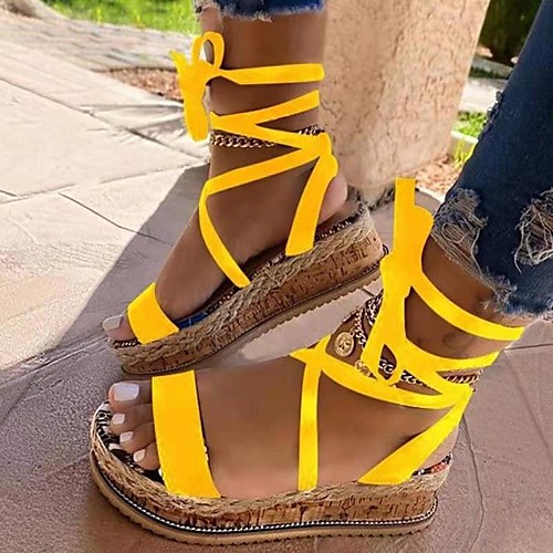 Women's Sandals Lace up Boho Bohemia Beach Espadrilles Chunky Heel Round Toe PU Leopard Yellow / Platform Sandals / Gladiator Sandals Roman Sandals
Women's Sandals Lace up Boho Bohemia Beach Espadrilles Chunky Heel Round Toe PU Leopard Yellow / Platform Sandals / Gladiator Sandals Roman Sandals