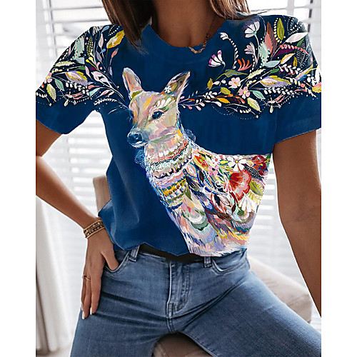 Women's Painting T shirt Floral Graphic Animal Print Round Neck Basic Tops Royal Blue
Women's Painting T shirt Floral Graphic Animal Print Round Neck Basic Tops Royal Blue
