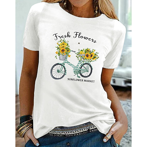 Women's T shirt Floral Graphic Text Print Round Neck Tops Basic Basic Top White
Women's T shirt Floral Graphic Text Print Round Neck Tops Basic Basic Top White