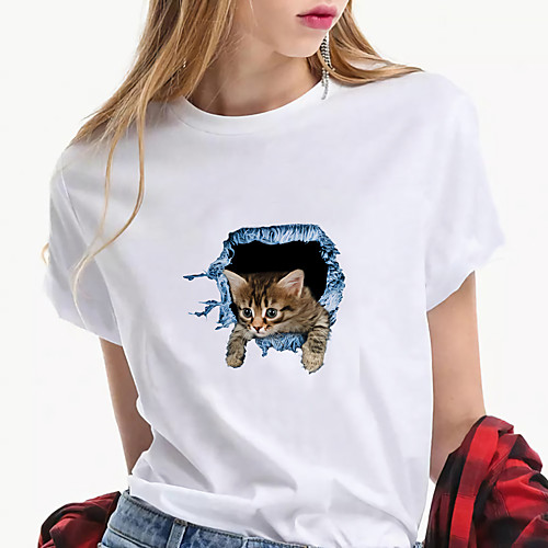 Women's 3D Printed T shirt Cat 3D Animal Print Round Neck Tops 100% Cotton Basic Basic Top White Blue Red
Women's 3D Printed T shirt Cat 3D Animal Print Round Neck Tops 100% Cotton Basic Basic Top White Blue Red