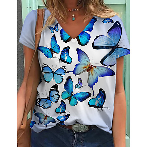 Women's T shirt Graphic Butterfly Print V Neck Tops Basic Basic Top Blue Blushing Pink
Women's T shirt Graphic Butterfly Print V Neck Tops Basic Basic Top Blue Blushing Pink