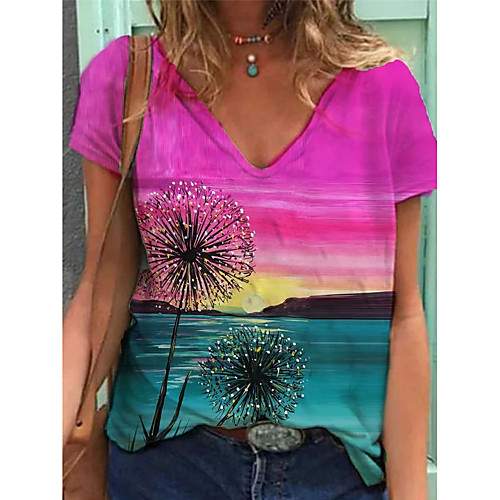 Women's T shirt Floral Graphic Print V Neck Tops Basic Beach Basic Top Blushing Pink Rainbow Rose Pink
Women's T shirt Floral Graphic Print V Neck Tops Basic Beach Basic Top Blushing Pink Rainbow Rose Pink