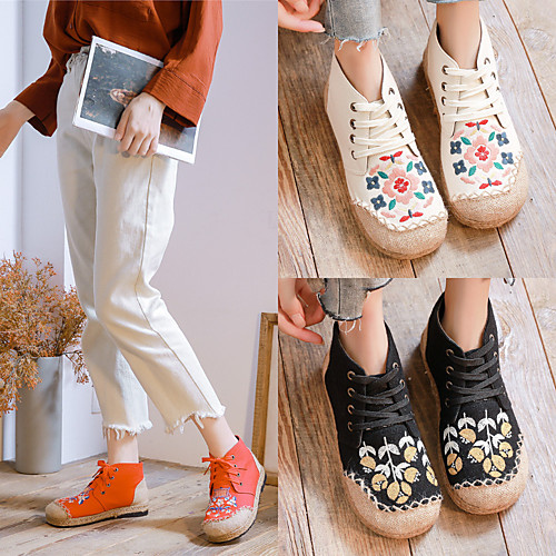 Women's Sneakers Canvas Shoes Cuban Heel Round Toe Booties Ankle Boots Canvas Tissage Volant Lace-up Floral White Black Light Red
Women's Sneakers Canvas Shoes Cuban Heel Round Toe Booties Ankle Boots Canvas Tissage Volant Lace-up Floral White Black Light Red