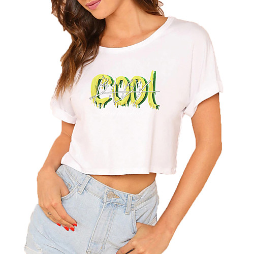 Women's Crop Tshirt Letter Print Round Neck Tops 100% Cotton Basic Basic Top White Black
Women's Crop Tshirt Letter Print Round Neck Tops 100% Cotton Basic Basic Top White Black