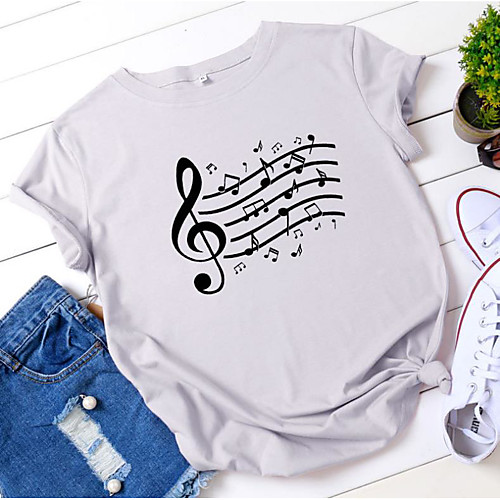 Women's T shirt Music Print Round Neck Tops 100% Cotton Basic Basic Top White Yellow Green
Women's T shirt Music Print Round Neck Tops 100% Cotton Basic Basic Top White Yellow Green