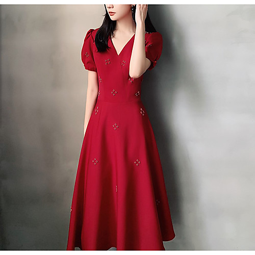 A-Line Minimalist Elegant Prom Formal Evening Dress V Neck Short Sleeve Tea Length Stretch Fabric with Beading 2021
A-Line Minimalist Elegant Prom Formal Evening Dress V Neck Short Sleeve Tea Length Stretch Fabric with Beading 2021