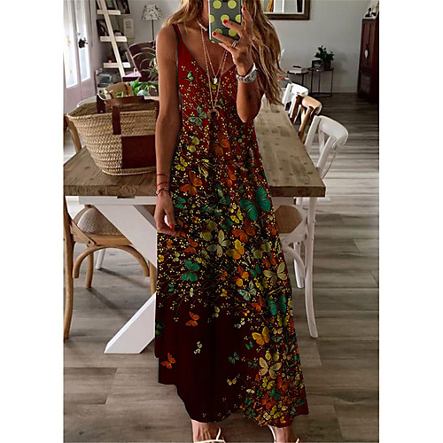 Women's A Line Dress Maxi long Dress Wine Sleeveless Butterfly Animal Print Spring Summer V Neck Casual Holiday 2021 S M L XL XXL 3XL 
Women's A Line Dress Maxi long Dress Wine Sleeveless Butterfly Animal Print Spring Summer V Neck Casual Holiday 2021 S M L XL XXL 3XL