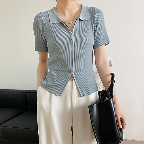 juzhi 2021 summer knitted pit pattern solid color double-headed zipper female loose and thin short-sleeved shirt v-neck small shirt 0110
juzhi 2021 summer knitted pit pattern solid color double-headed zipper female loose and thin short-sleeved shirt v-neck small shirt 0110