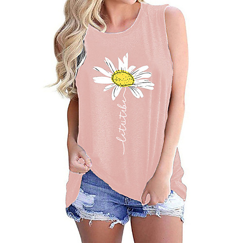 Women's Floral Theme Tank Top T shirt Floral Sunflower Letter Print Round Neck Basic Streetwear Tops Blue Yellow Blushing Pink
Women's Floral Theme Tank Top T shirt Floral Sunflower Letter Print Round Neck Basic Streetwear Tops Blue Yellow Blushing Pink