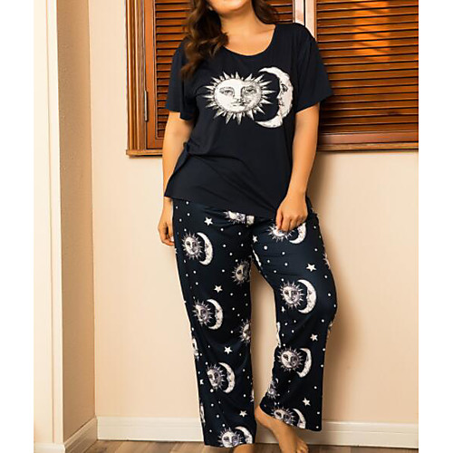 Women's Plus Size Suits Pajamas Moon Sun Round Neck Spring Summer Dark Blue Big Size XL 2XL 3XL 4XL
Women's Plus Size Suits Pajamas Moon Sun Round Neck Spring Summer Dark Blue Big Size XL 2XL 3XL 4XL