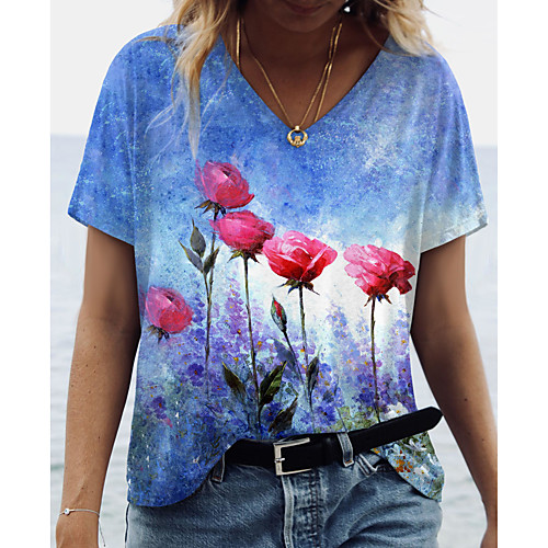 Women's Floral Theme T shirt Floral Graphic Print V Neck Tops Basic Basic Top Blue
Women's Floral Theme T shirt Floral Graphic Print V Neck Tops Basic Basic Top Blue