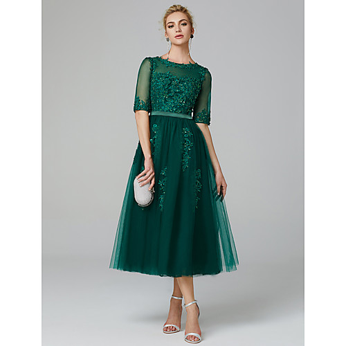 A-Line Sparkle Wedding Guest Formal Evening Dress Illusion Neck Sleeveless Tea Length Lace Over Tulle with Sequin Appliques 2021
A-Line Sparkle Wedding Guest Formal Evening Dress Illusion Neck Sleeveless Tea Length Lace Over Tulle with Sequin Appliques 2021