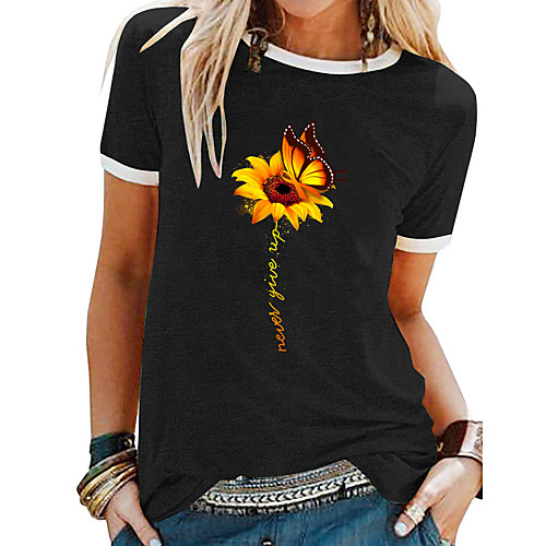 Women's T shirt Butterfly Sunflower Letter Patchwork Print Round Neck Tops Basic Basic Top Black Blue Purple
Women's T shirt Butterfly Sunflower Letter Patchwork Print Round Neck Tops Basic Basic Top Black Blue Purple