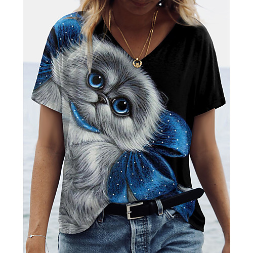 Women's 3D Cat T shirt Cat 3D Animal Print V Neck Tops Basic Basic Top Black
Women's 3D Cat T shirt Cat 3D Animal Print V Neck Tops Basic Basic Top Black