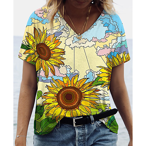 Women's Floral Theme Sunflower Painting T shirt Floral Sunflower Print V Neck Basic Tops Yellow
Women's Floral Theme Sunflower Painting T shirt Floral Sunflower Print V Neck Basic Tops Yellow