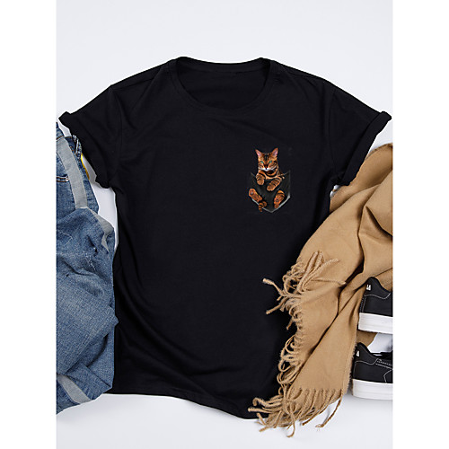 Women's T shirt Cat Graphic Print Round Neck Tops 100% Cotton Basic Basic Top Black Red Khaki
Women's T shirt Cat Graphic Print Round Neck Tops 100% Cotton Basic Basic Top Black Red Khaki