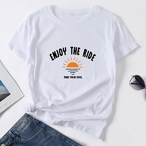 Women's T shirt Scenery Letter Print Round Neck Tops Cotton Basic Basic Top White Black Blue
Women's T shirt Scenery Letter Print Round Neck Tops Cotton Basic Basic Top White Black Blue
