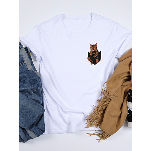 Women's T shirt Cat Graphic Print Round Neck Tops 100% Cotton Basic Basic Top White Purple Yellow
Women's T shirt Cat Graphic Print Round Neck Tops 100% Cotton Basic Basic Top White Purple Yellow