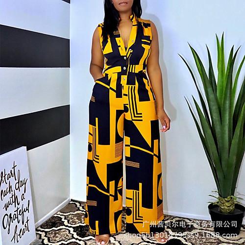 2020 european and american new casual v-neck sleeveless contrast button wide-leg jumpsuit
2020 european and american new casual v-neck sleeveless contrast button wide-leg jumpsuit