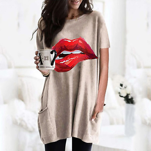 Women's T shirt Dress Graphic Mouth Round Neck Tops Basic Basic Top Black Wine Army Green
Women's T shirt Dress Graphic Mouth Round Neck Tops Basic Basic Top Black Wine Army Green