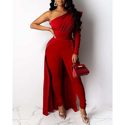 2021 european and american new style red one-shoulder puff sleeve skinny long mop jumpsuit
2021 european and american new style red one-shoulder puff sleeve skinny long mop jumpsuit