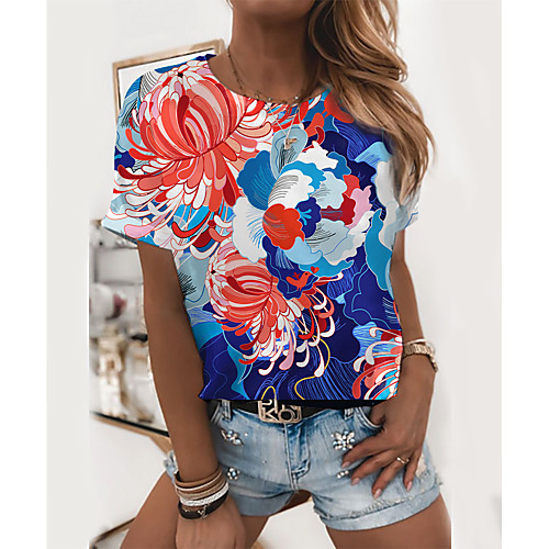 Women's Floral Theme Painting T shirt Floral Flower Print Round Neck Basic Tops Blue
Women's Floral Theme Painting T shirt Floral Flower Print Round Neck Basic Tops Blue