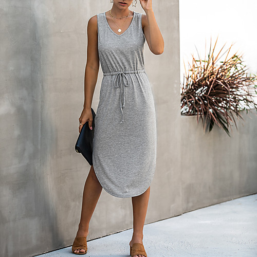 Women's Sheath Dress Knee Length Dress Army Green Gray Black Sleeveless Solid Color Pocket Summer V Neck Elegant Casual 2021 S M L XL XXL
Women's Sheath Dress Knee Length Dress Army Green Gray Black Sleeveless Solid Color Pocket Summer V Neck Elegant Casual 2021 S M L XL XXL