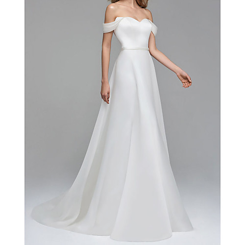 A-Line Wedding Dresses Off Shoulder Sweep / Brush Train Satin Sleeveless Country Simple with 2021
A-Line Wedding Dresses Off Shoulder Sweep / Brush Train Satin Sleeveless Country Simple with 2021