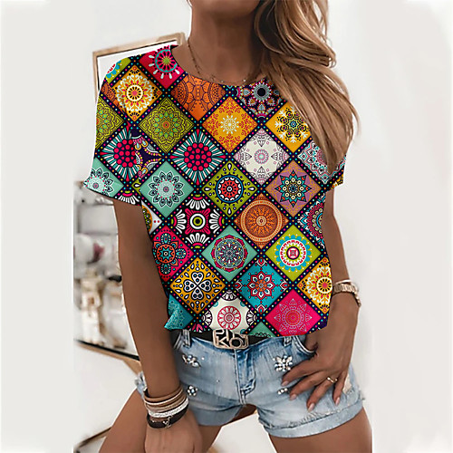 Women's Bohemian Theme Geometric Painting T shirt Color Block Geometric Print Round Neck Basic Tops Rainbow
Women's Bohemian Theme Geometric Painting T shirt Color Block Geometric Print Round Neck Basic Tops Rainbow