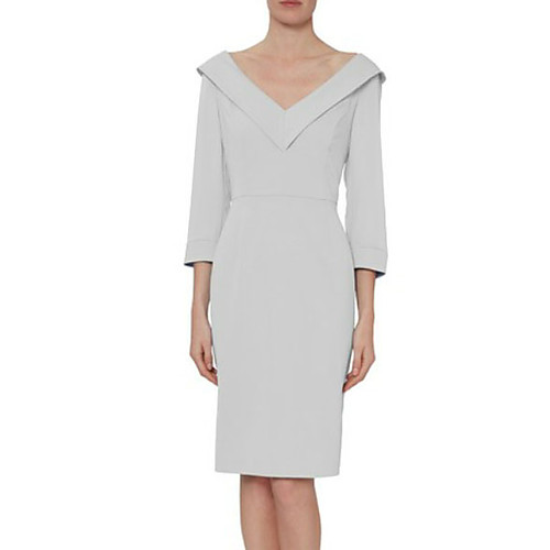 Sheath / Column Mother of the Bride Dress Plus Size Plunging Neck Knee Length Polyester 3/4 Length Sleeve with Split Front 2021
Sheath / Column Mother of the Bride Dress Plus Size Plunging Neck Knee Length Polyester 3/4 Length Sleeve with Split Front 2021