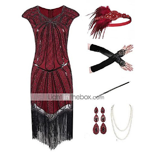 The Great Gatsby 1920s Vintage Vacation Dress Flapper Dress Outfits Masquerade Prom Dress Women's Tassel Fringe Costume Red Vintage Cosplay Party Prom / Gloves / Headwear / Necklace / Earrings
The Great Gatsby 1920s Vintage Vacation Dress Flapper Dress Outfits Masquerade Prom Dress Women's Tassel Fringe Costume Red Vintage Cosplay Party Prom / Gloves / Headwear / Necklace / Earrings