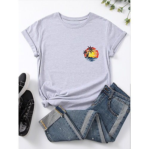 Women's T shirt Graphic Print Round Neck Basic Tops 100% Cotton White Purple Light gray
Women's T shirt Graphic Print Round Neck Basic Tops 100% Cotton White Purple Light gray