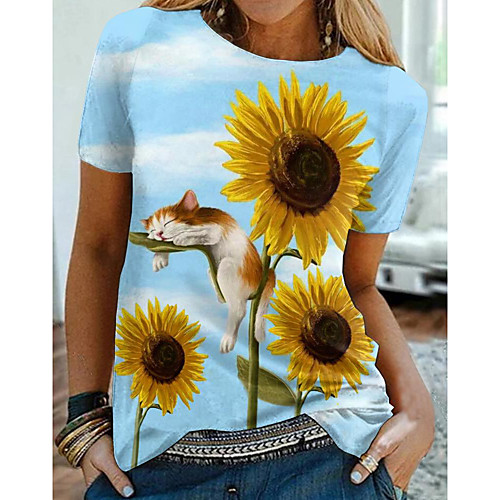 Women's Floral Theme T shirt Cat 3D Sunflower Print Round Neck Tops Basic Basic Top Light Blue
Women's Floral Theme T shirt Cat 3D Sunflower Print Round Neck Tops Basic Basic Top Light Blue