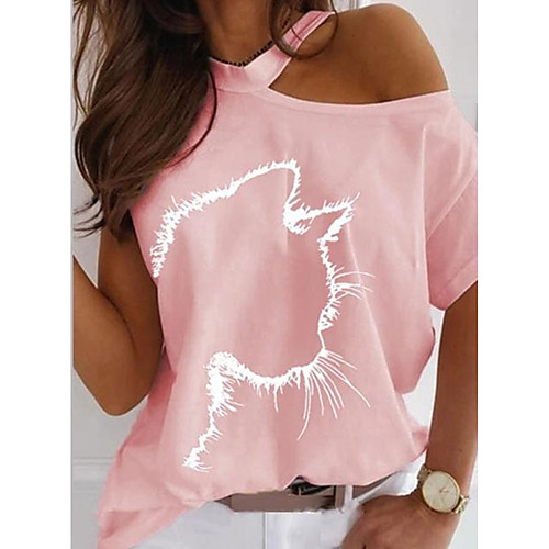 Women's Cat T shirt Cat Animal Print One Shoulder Hawaiian Tops White Black Blue
Women's Cat T shirt Cat Animal Print One Shoulder Hawaiian Tops White Black Blue