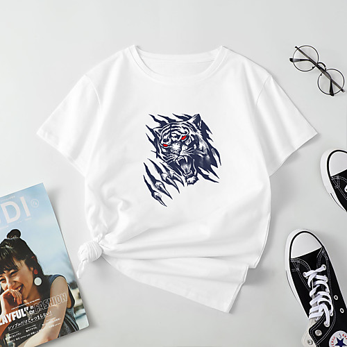 Women's T shirt Tiger Print Round Neck Tops Cotton Basic Basic Top White Blue Red
Women's T shirt Tiger Print Round Neck Tops Cotton Basic Basic Top White Blue Red
