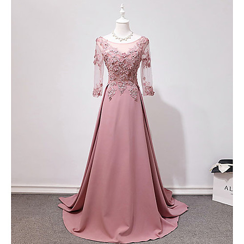 A-Line Elegant Floral Prom Formal Evening Dress Jewel Neck 3/4 Length Sleeve Sweep / Brush Train Satin with Crystals Appliques 2021
A-Line Elegant Floral Prom Formal Evening Dress Jewel Neck 3/4 Length Sleeve Sweep / Brush Train Satin with Crystals Appliques 2021