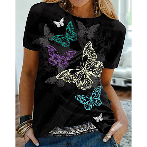 Women's Butterfly Painting T shirt Butterfly Print Round Neck Basic Tops Black
Women's Butterfly Painting T shirt Butterfly Print Round Neck Basic Tops Black