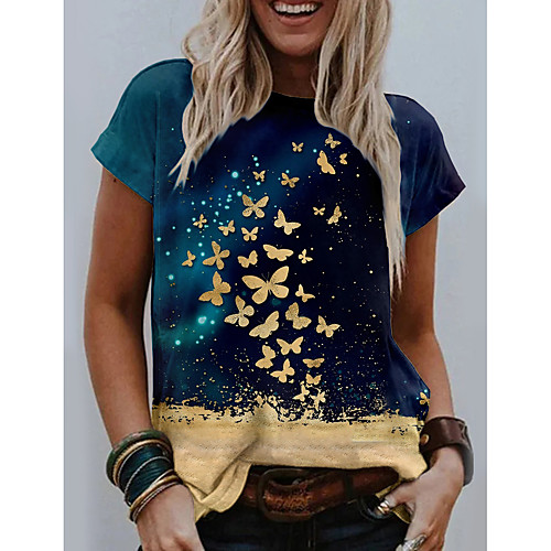 Women's Butterfly T shirt Butterfly Color Block Print Round Neck Tops Basic Basic Top Blue
Women's Butterfly T shirt Butterfly Color Block Print Round Neck Tops Basic Basic Top Blue